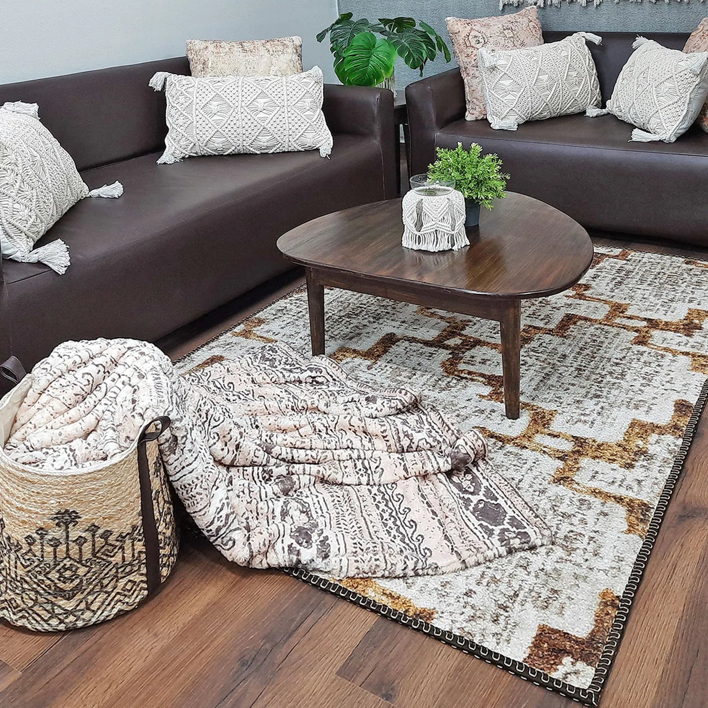 Avioni Home Faux Silk Rug | Create A Stylish Living Room | Luxurious, Durable and Washable | Earthy Elegance Collection