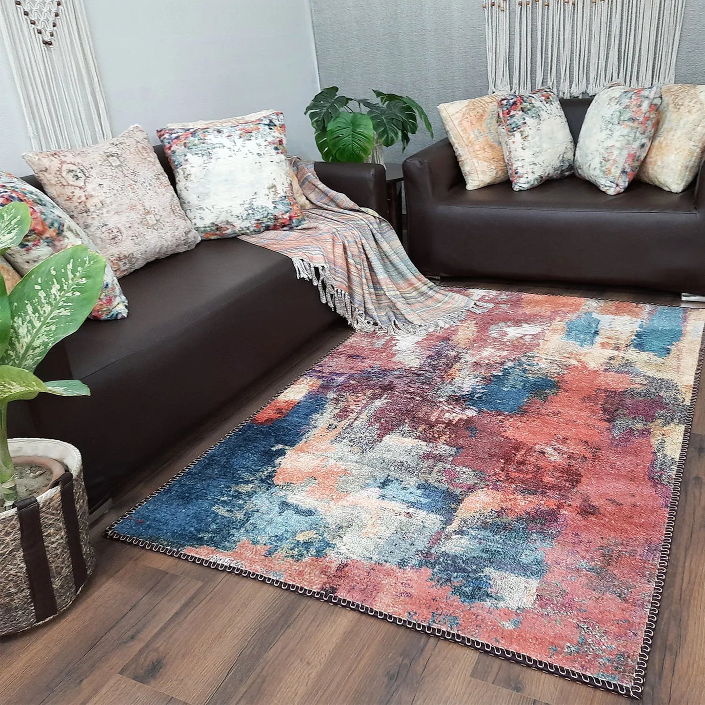 Avioni Home Faux Silk Carpet for Your Living Room | Abstract Elements | Durable and Washable | BrickLane Collection