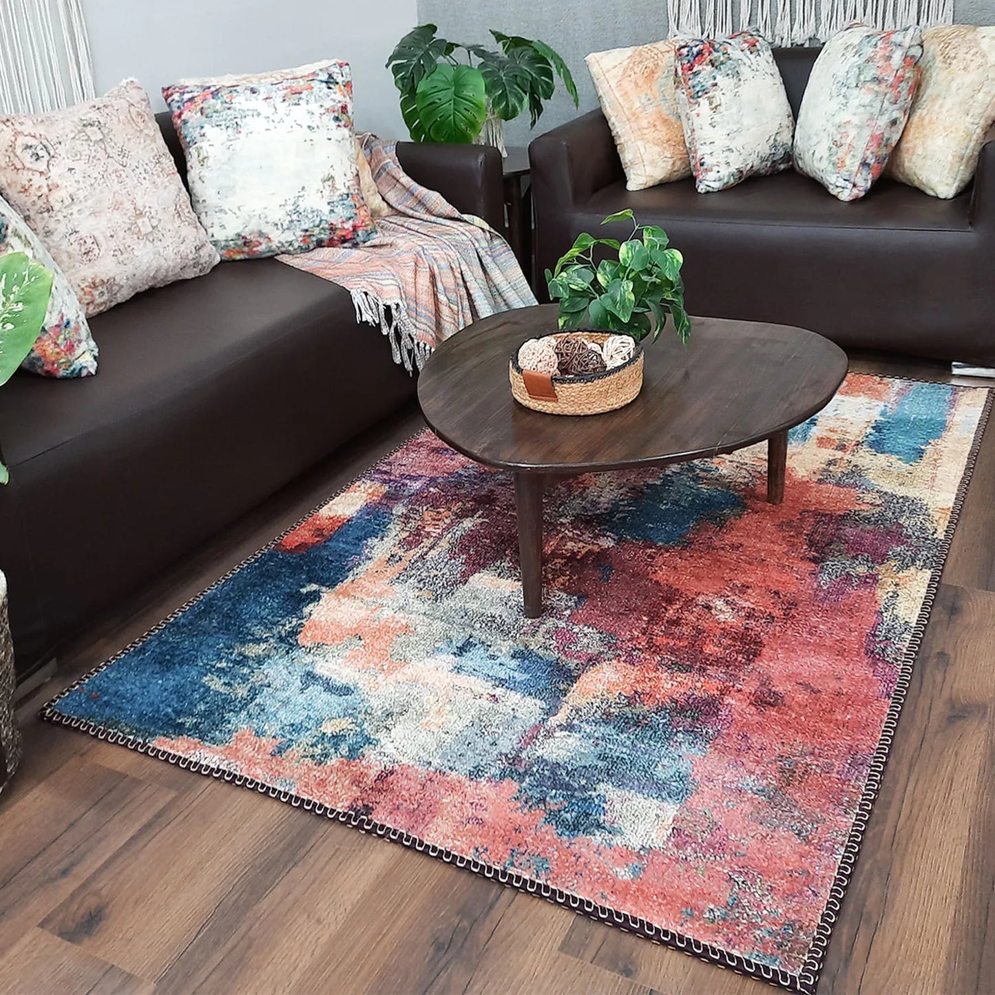 Avioni Home Faux Silk Carpet for Your Living Room | Abstract Elements | Durable and Washable | BrickLane Collection