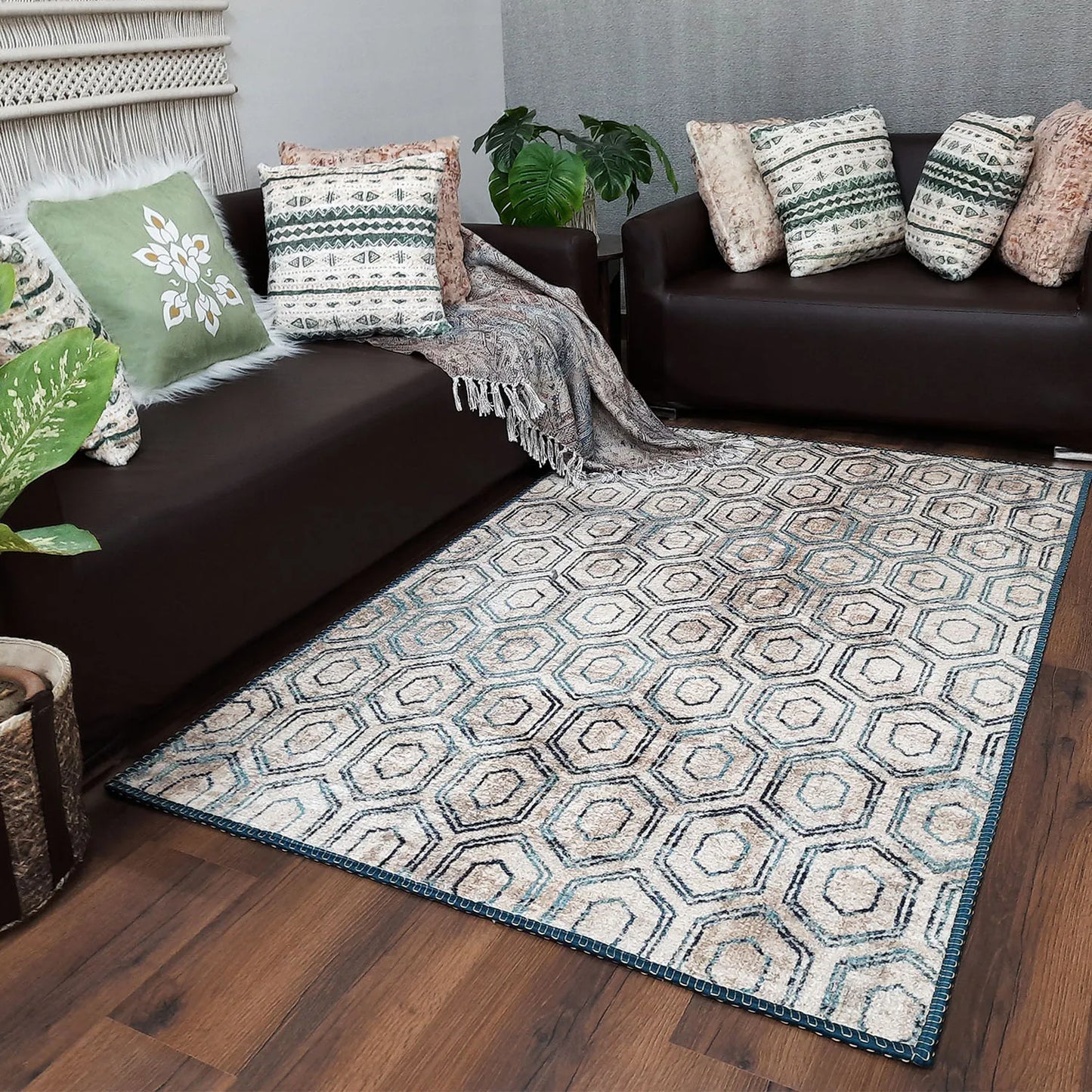 Avioni Home Faux Silk Carpet for Your Living Room | Modern Design | Luxurious, Durable and Washable | SeaBird Collection