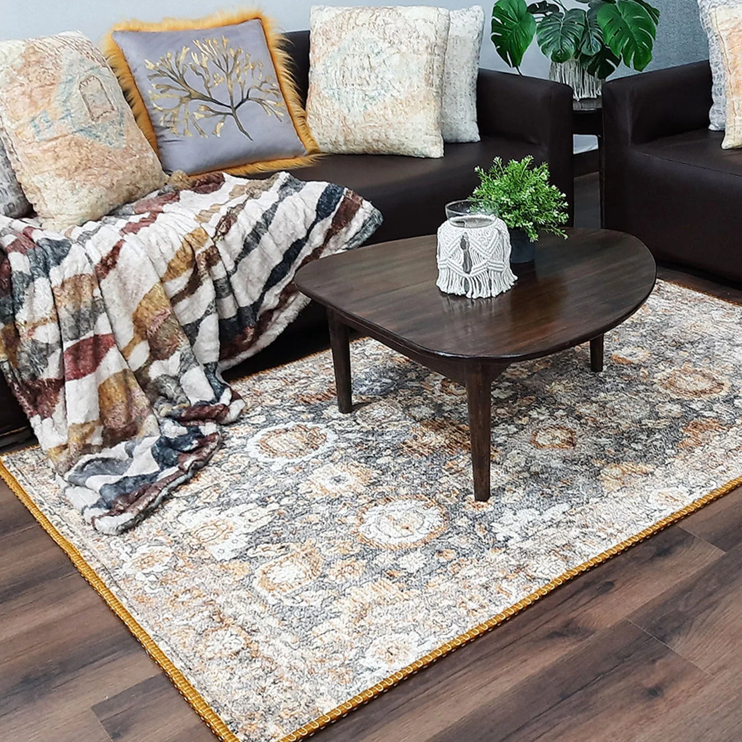 Avioni Home Faux Silk Carpet for Your Living Room | Luxurious Persian Design | Washable | Earthy Elegance Collection