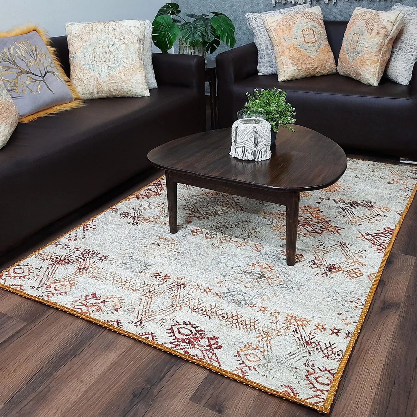 Avioni Home Faux Silk Carpet | Tribal Elements, Luxurious, Durable and Washable | Earthy Elegance Collection
