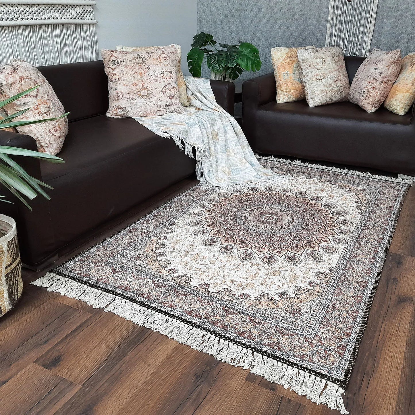 Avioni Faux Silk Carpet for Your Living Room | Luxurious Persian Design | Washable | Earthy Elegance Collection