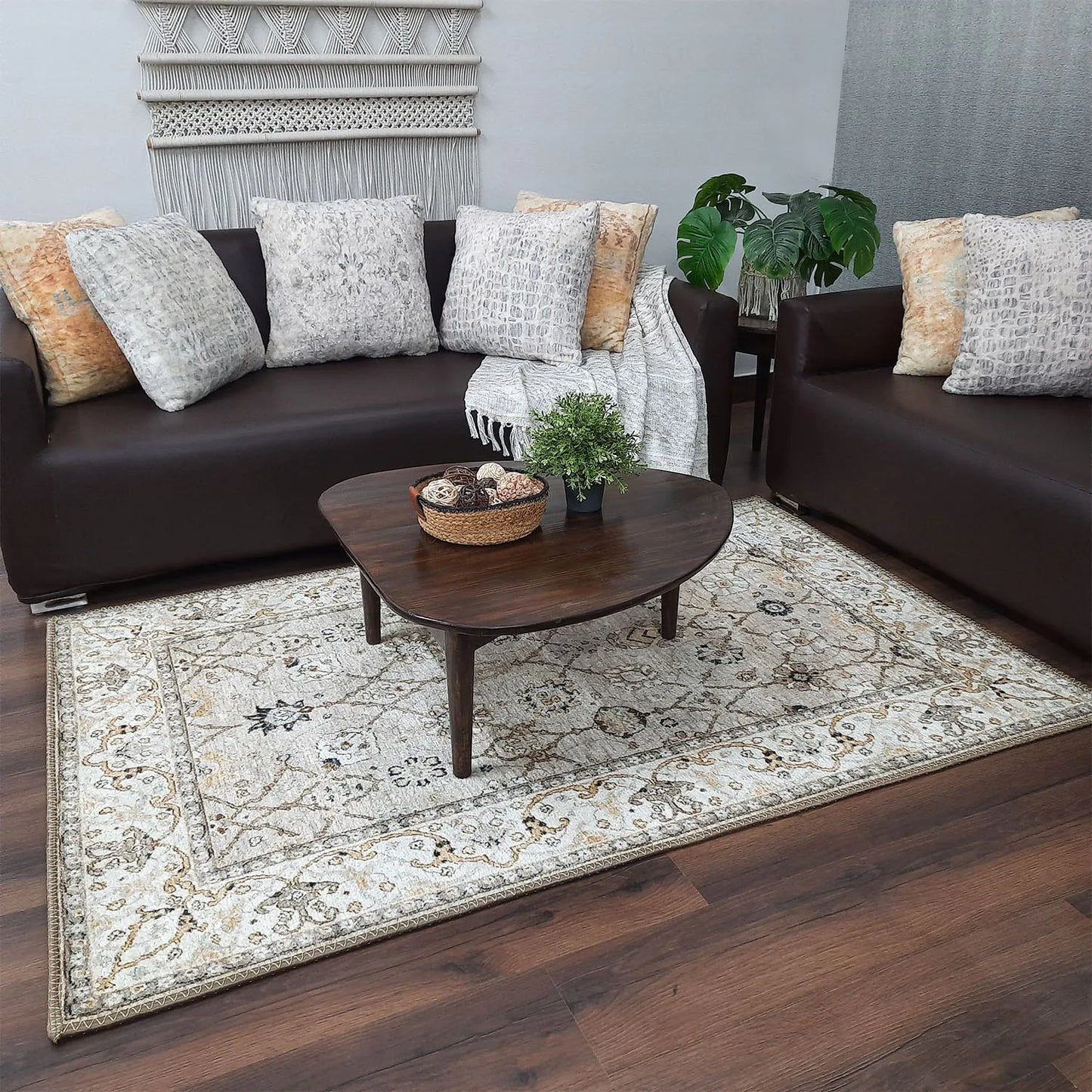 Avioni Home Faux Silk Carpet for Your Living Room | Persian Design | Washable Rug | Earthy Elegance Collection