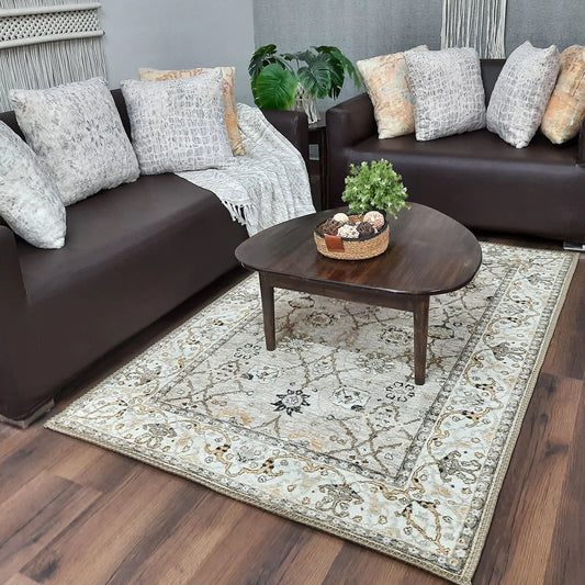 Avioni Home Faux Silk Carpet for Your Living Room | Persian Design | Washable Rug | Earthy Elegance Collection