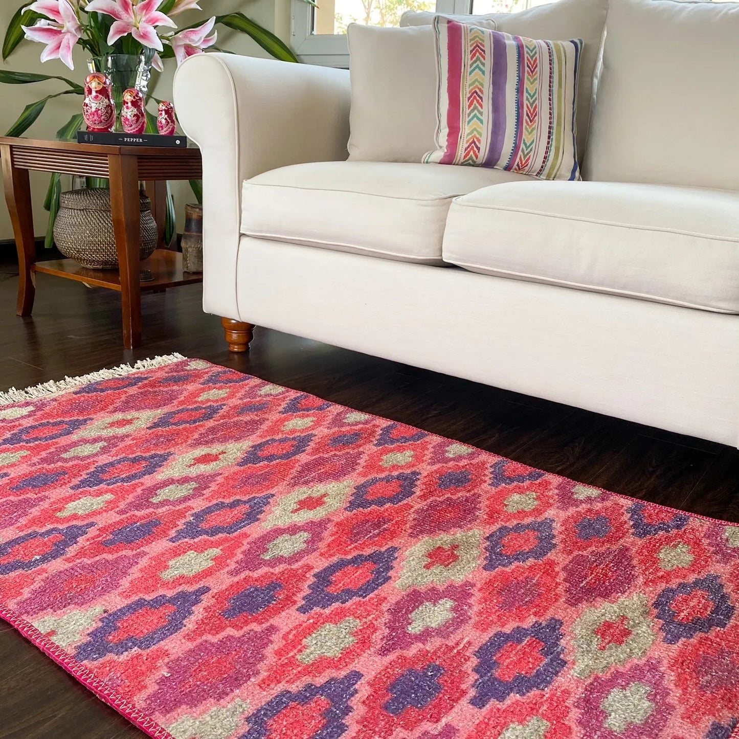 Avioni Home Ethnic Collection – Multicolor Geometric Design Faux Silk Rug