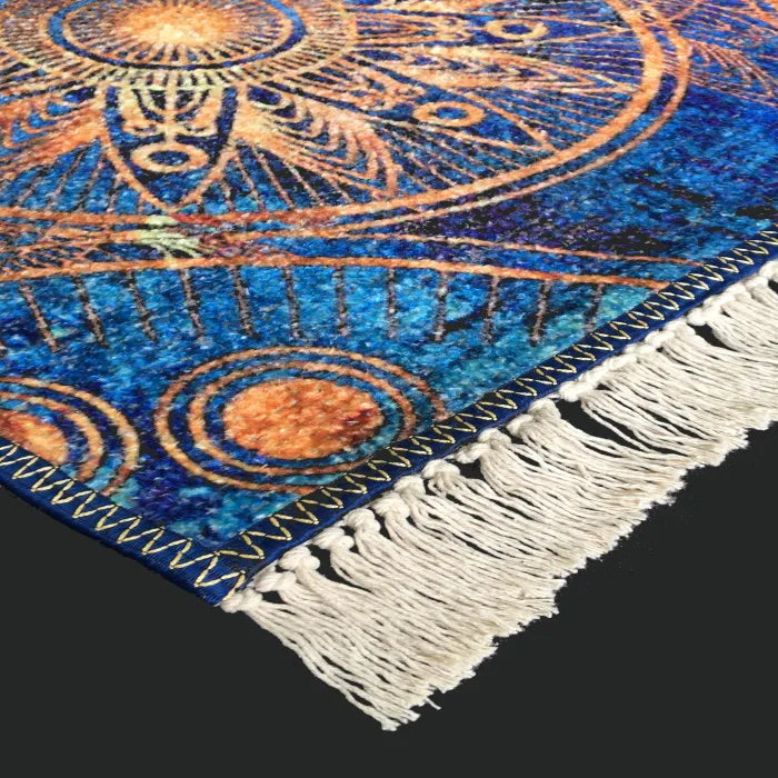 Silk Carpet Modern Design Collection Blue Mandala – Living Room Rug – 90cm x 150cm