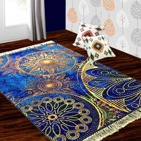 Silk Carpet Modern Design Collection Blue Mandala – Living Room Rug – 90cm x 150cm