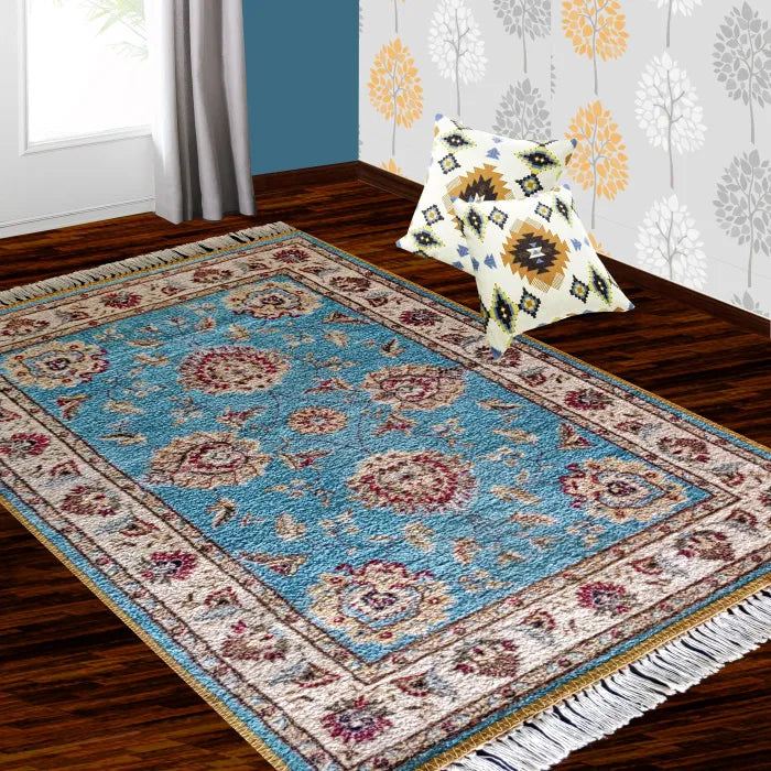 Avioni Home Contemporary Design – Faux Silk Carpet – Living Room Rug – Light Blue
