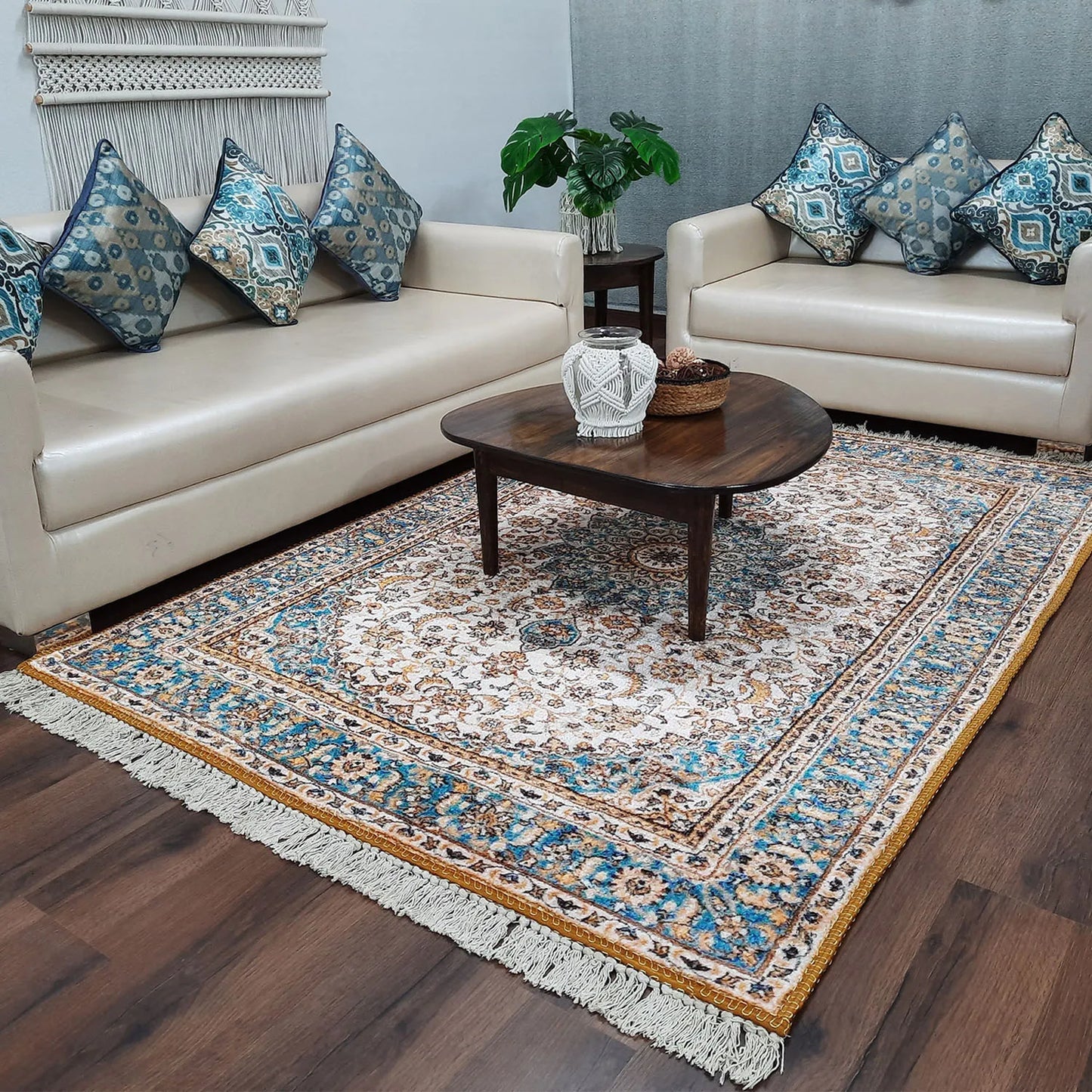 Avioni Home Faux Silk Persian Design Collection Light Blue Beige – Living Room Rug