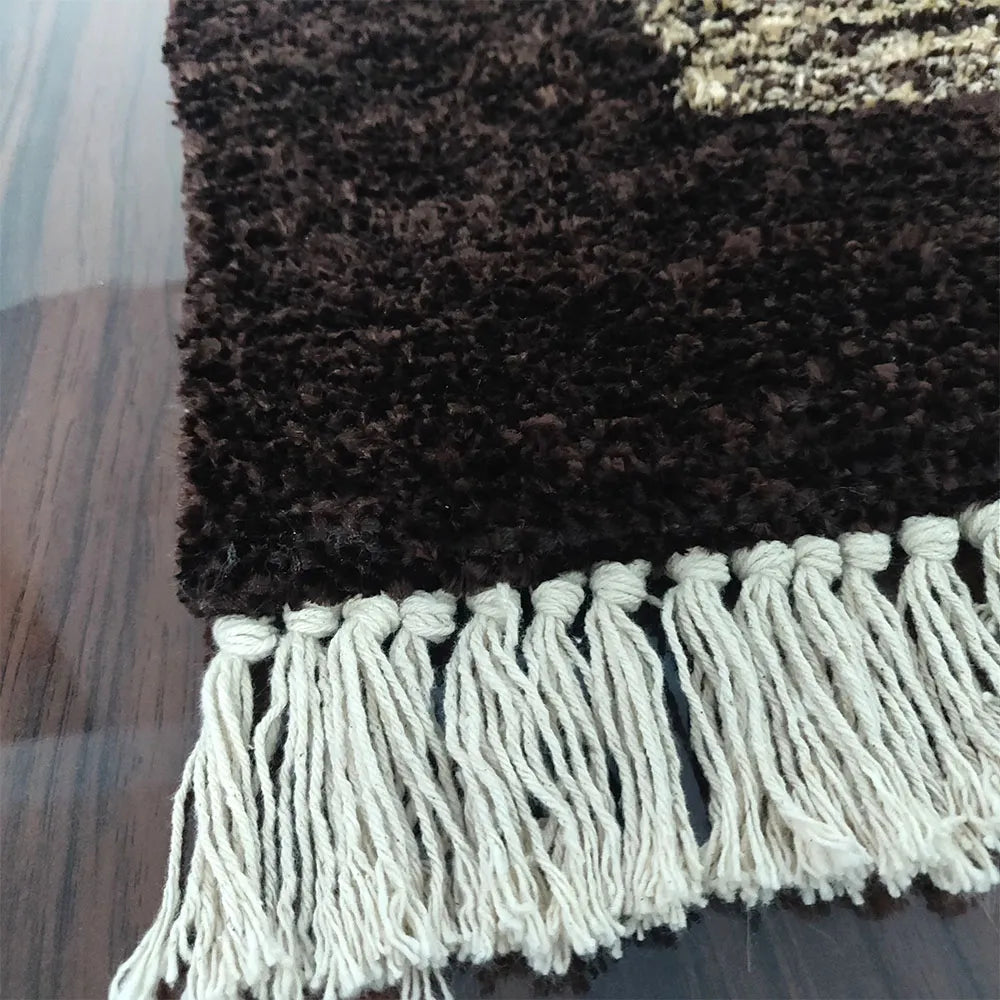 Avioni Home Neo Modern Collection – Luxury Faux Silk Carpet – Brown & White Tie-dye Design