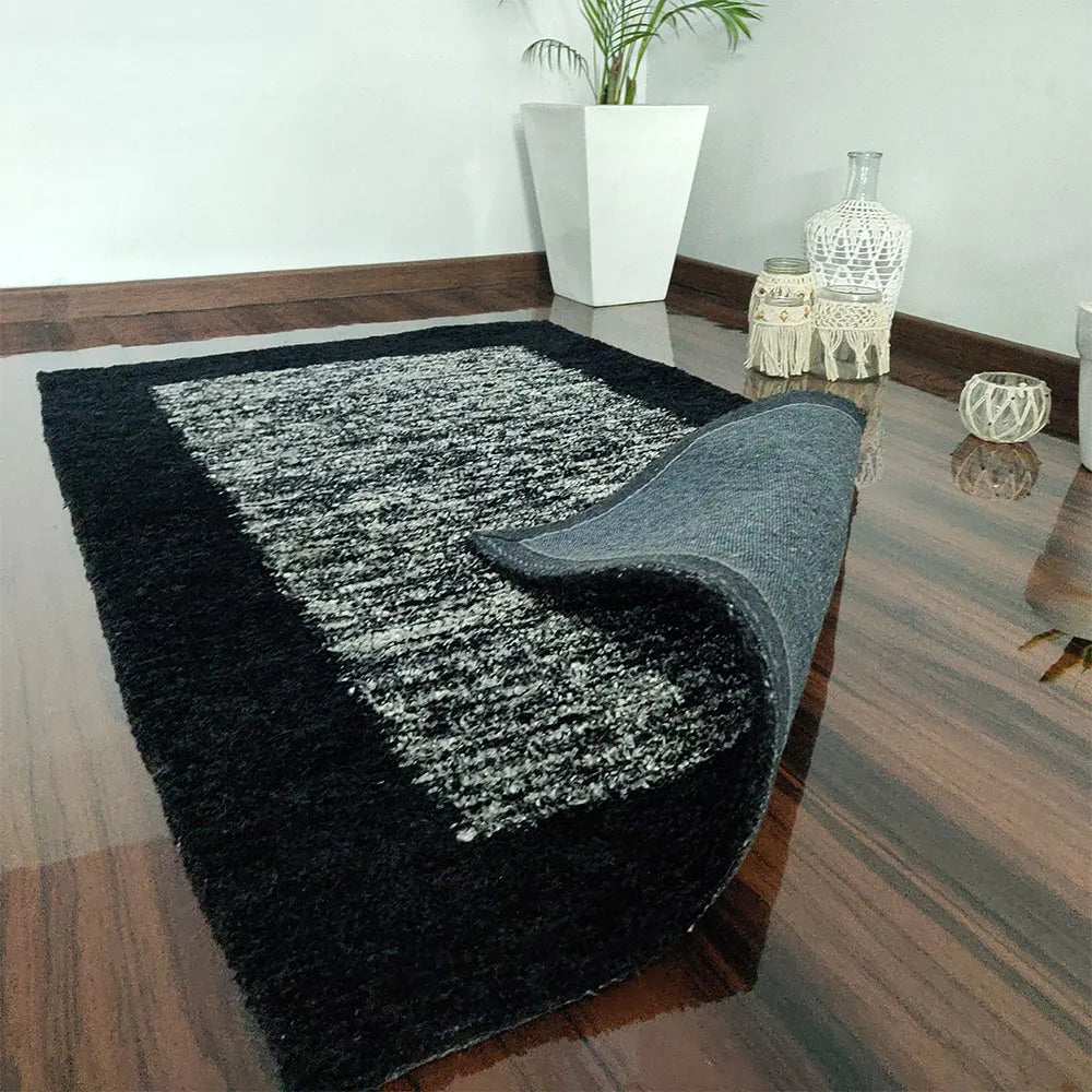 Avioni Home Neo Modern Collection – Luxury Faux Silk Carpet – Black & White Tie-dye Design