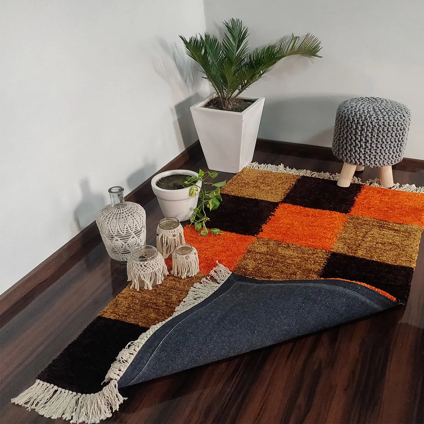 Avioni Carpets for Living Room/Pooja Room – Neo Modern Collection Orange-Coffee Box Carpet/Rug – 90cm x 150cm (~3×5 Feet)