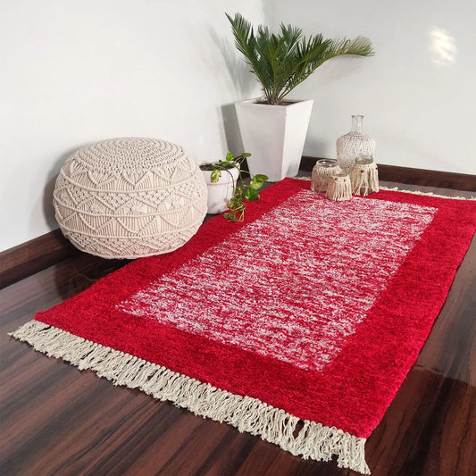 Avioni Carpets for Living Room/Pooja Room – Neo Modern Collection Red And White Carpet/Rug – 90cm x 150cm (~3×5 Feet)
