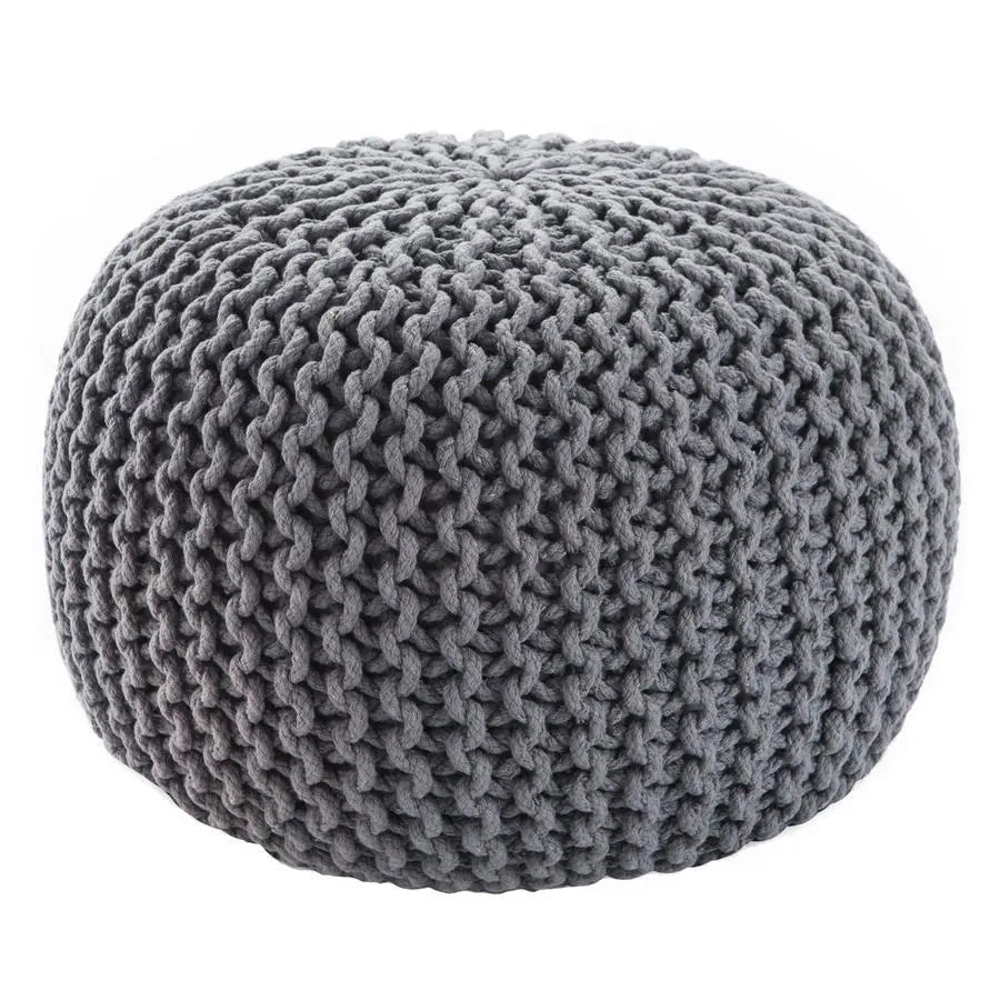 Avioni Home Luxury Collection – Hand Knotted Boho Style Pouf / Ottoman – Grey