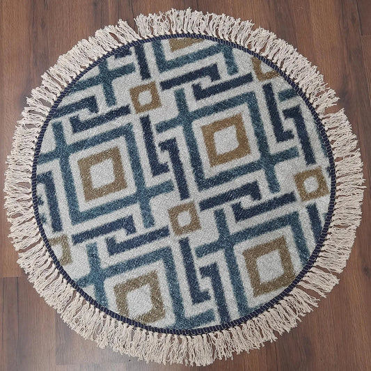 Avioni Home Round Rug – Geometric Blue Copper Pattern