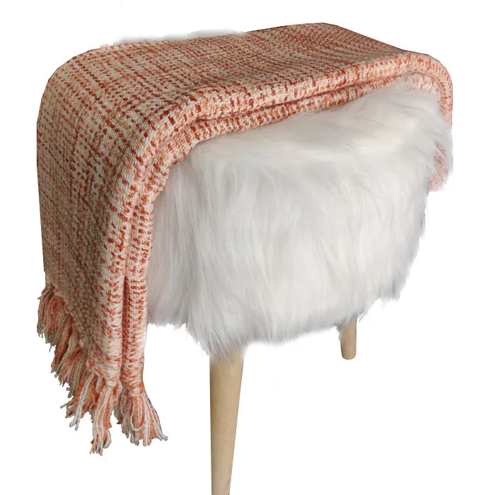 Avioni Home Noor Collection – Sofa Throw / Blanket – Super Soft Acrylic Handloom Weaved – Orange Multicolor