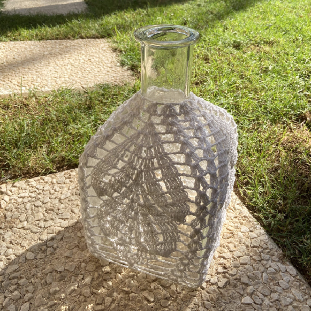 Avioni Home Boho Collection – Large Glass Bottle (Square Base) With Hand-knitted Macramé Cover