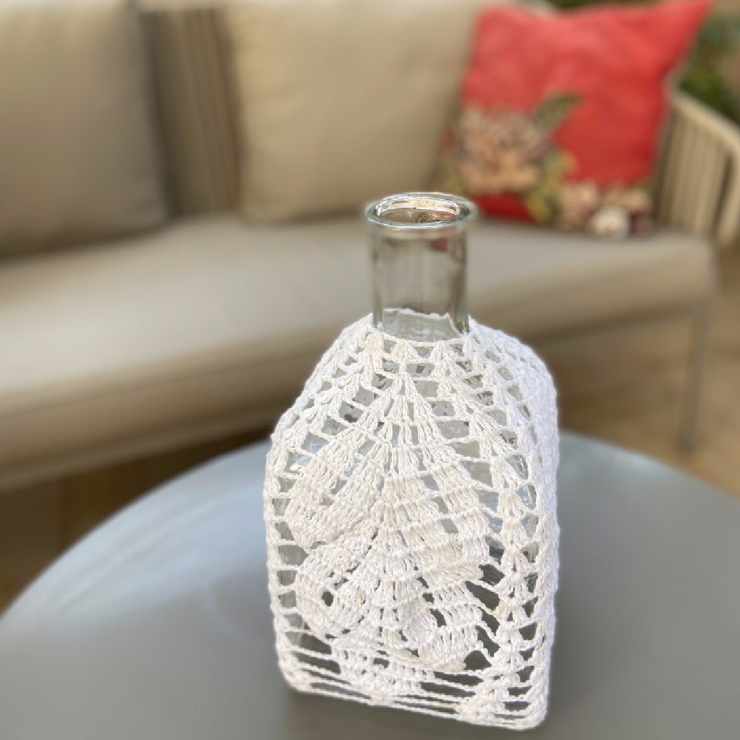 Avioni Home Boho Collection – Large Glass Bottle (Square Base) With Hand-knitted Macramé Cover