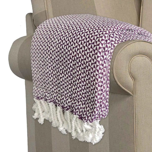 Avioni Home Premium 100% Cotton Sofa Throw / Blanket – Purple & White Pattern