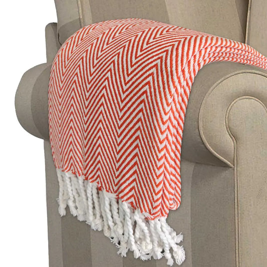 Avioni Home Premium 100% Cotton Sofa Throw / Blanket – Orange & White Chevron Pattern