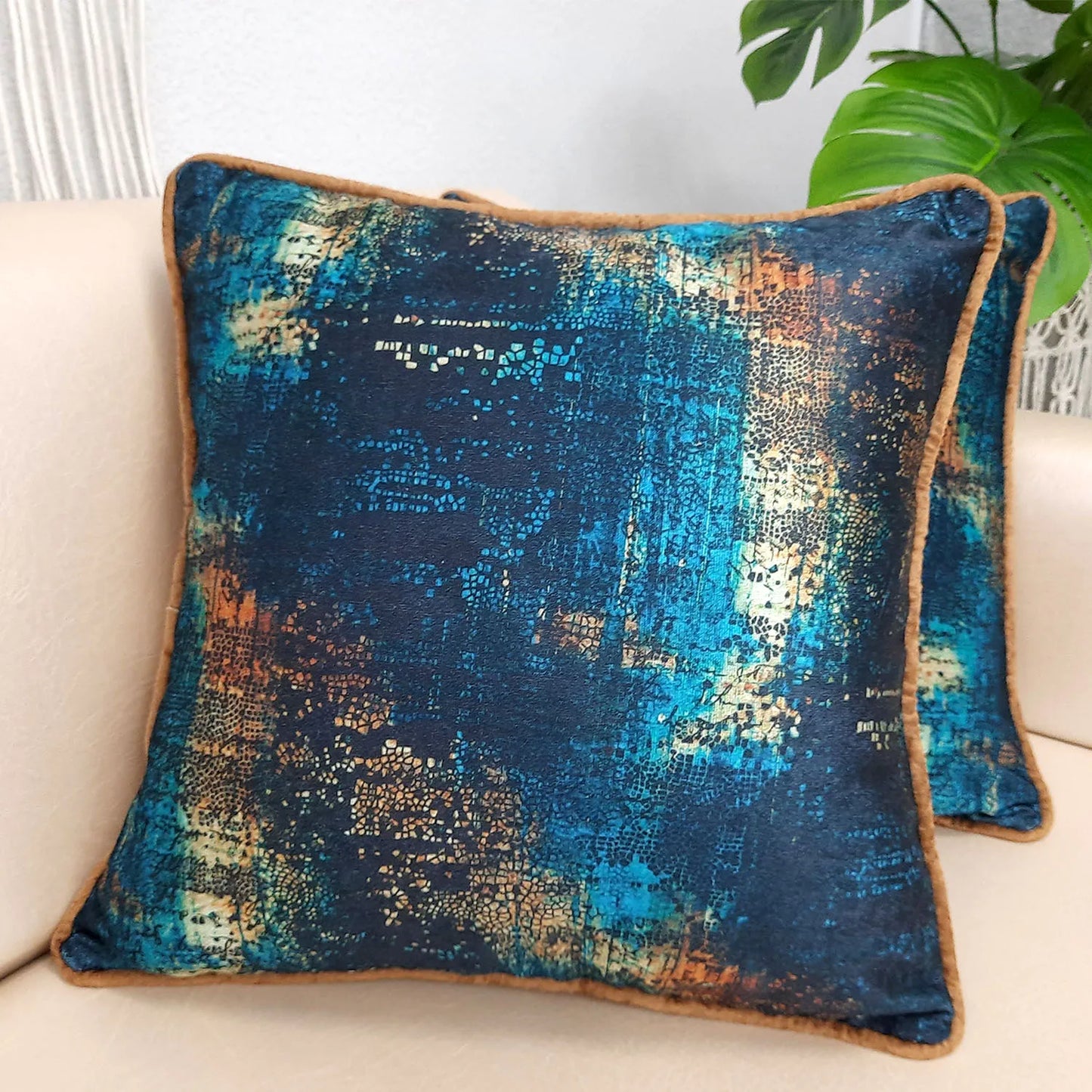 Cushion Cover with Filler – Beautiful Blue Abstract Design – 40cm x 40cm – Set of 2