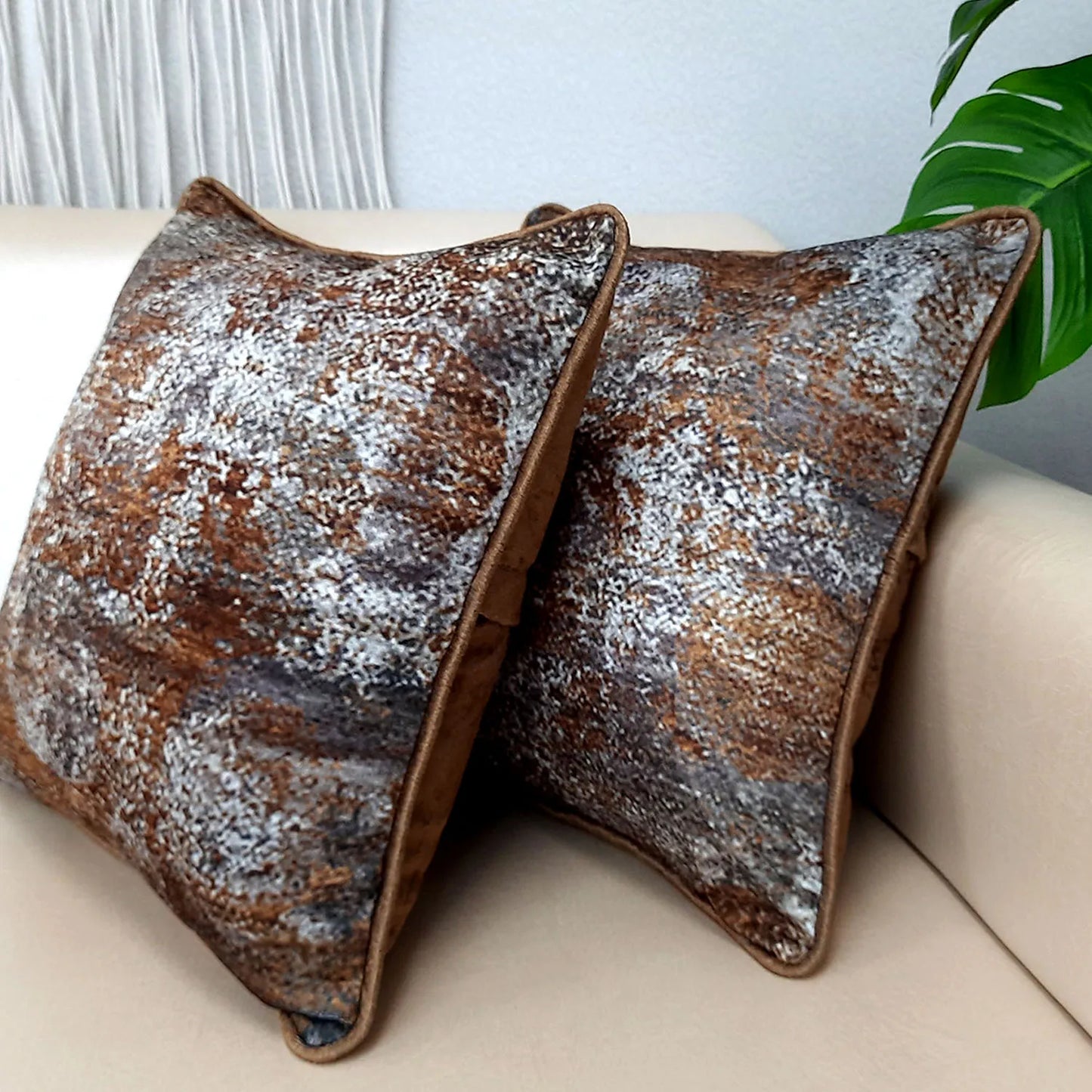 Cushion Cover with Filler – Beautiful Brown Abstract Design – 40cm x 40cm – Set of 2