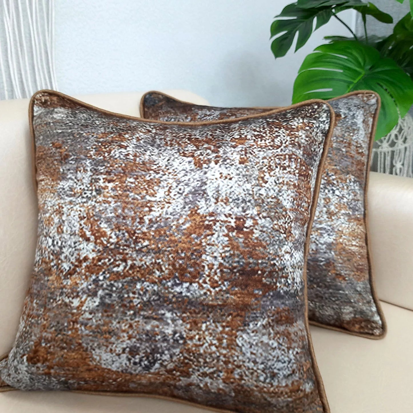 Cushion Cover with Filler – Beautiful Brown Abstract Design – 40cm x 40cm – Set of 2