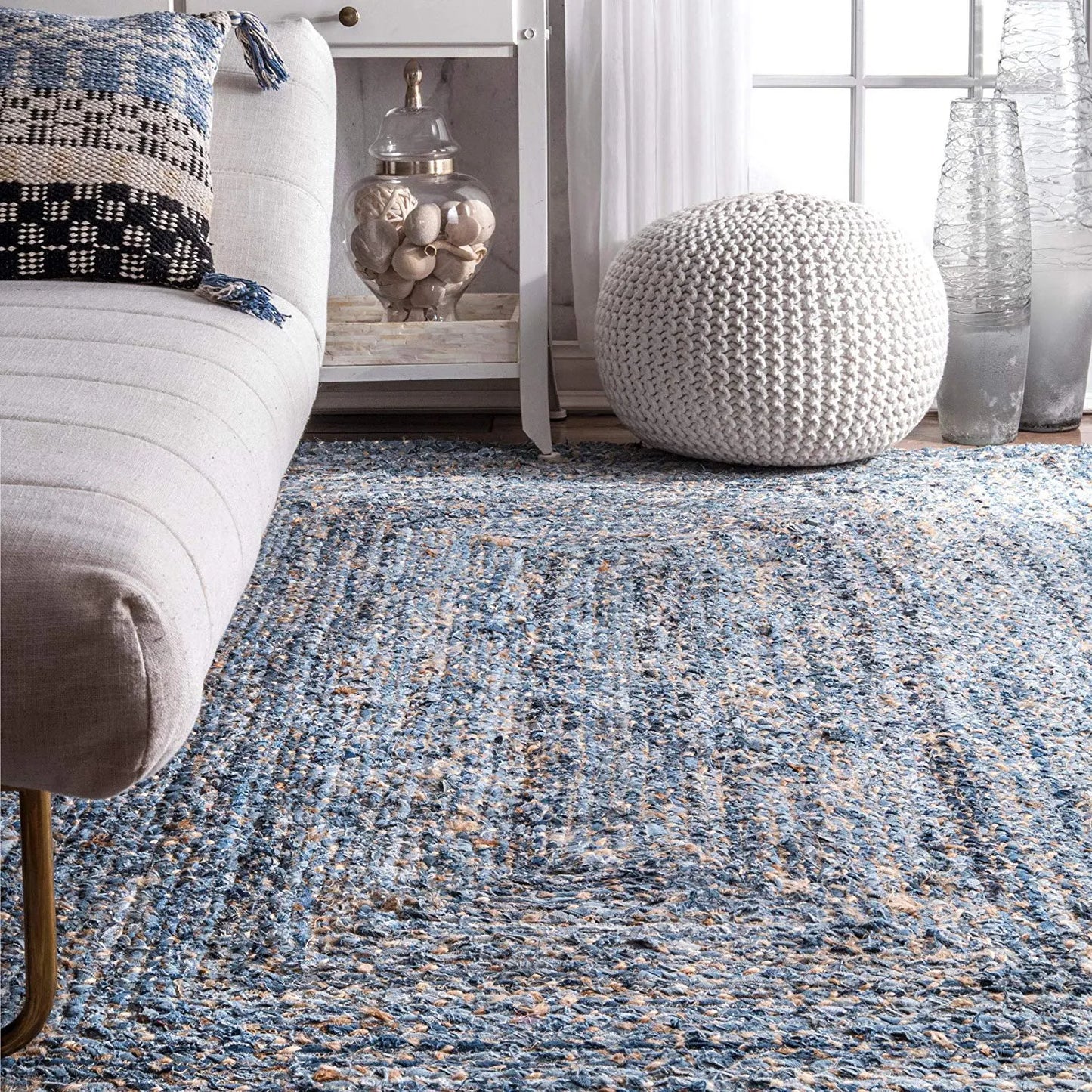 Avioni Home Eco Collection – Handwoven Denim & Jute Carpet – Eco-friendly Braided Area Rug