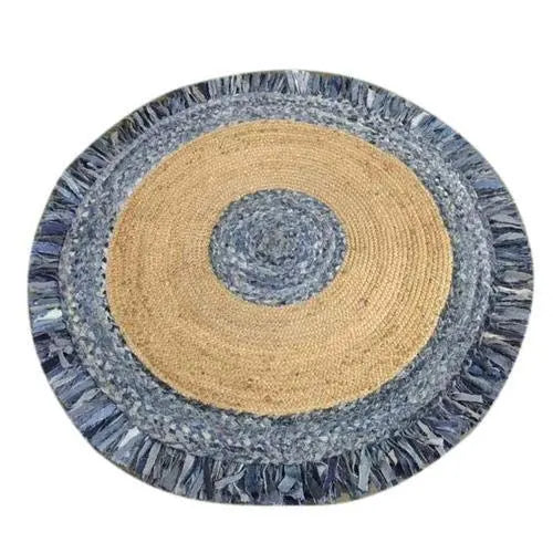 Avioni Home Eco Collection – Round Denim & Jute Designer Carpet – Handmade Braided Area Rugs