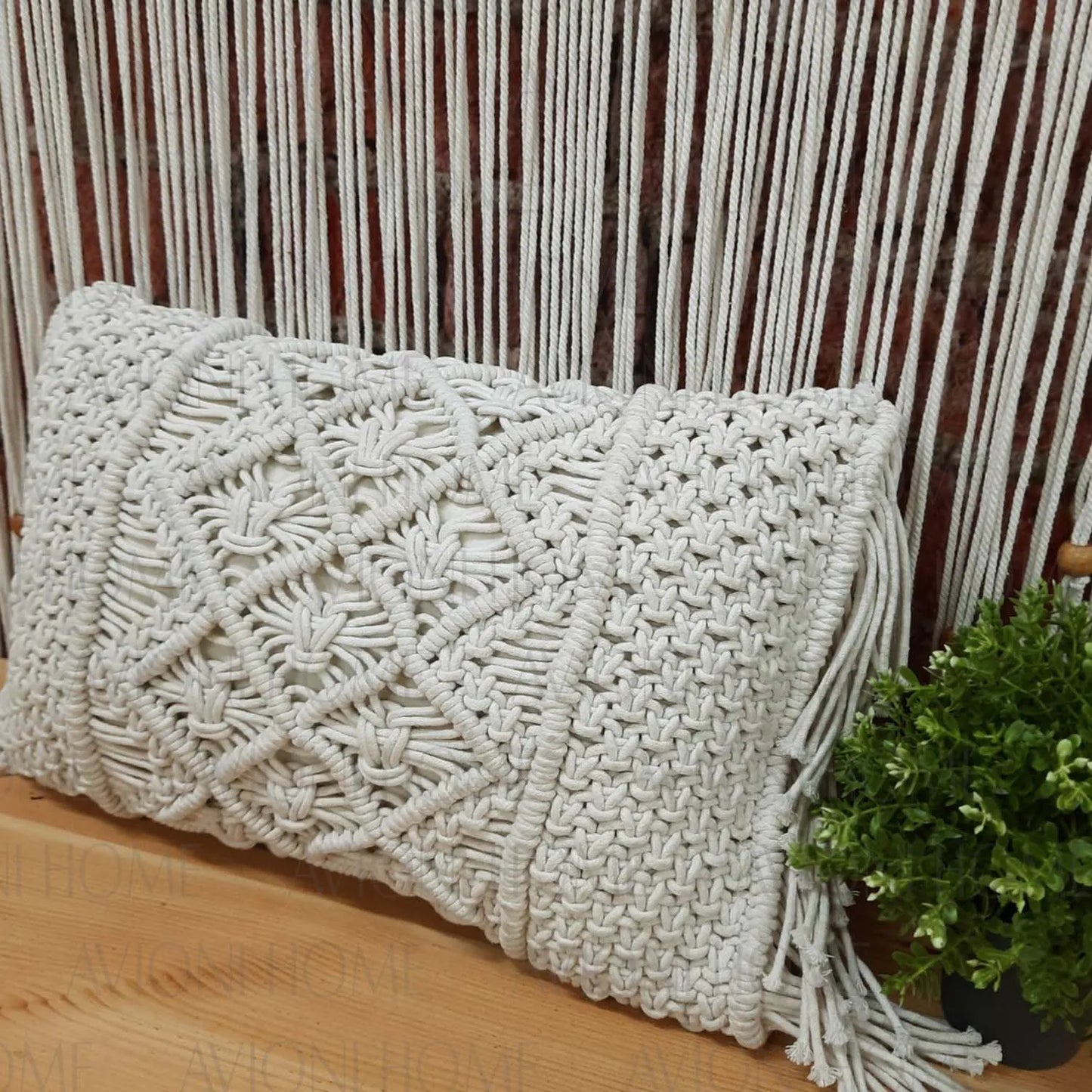 Bohemian Style Hand Knotted Macrame Cushion 100% Bleached Cotton With Filler -30×50 cms