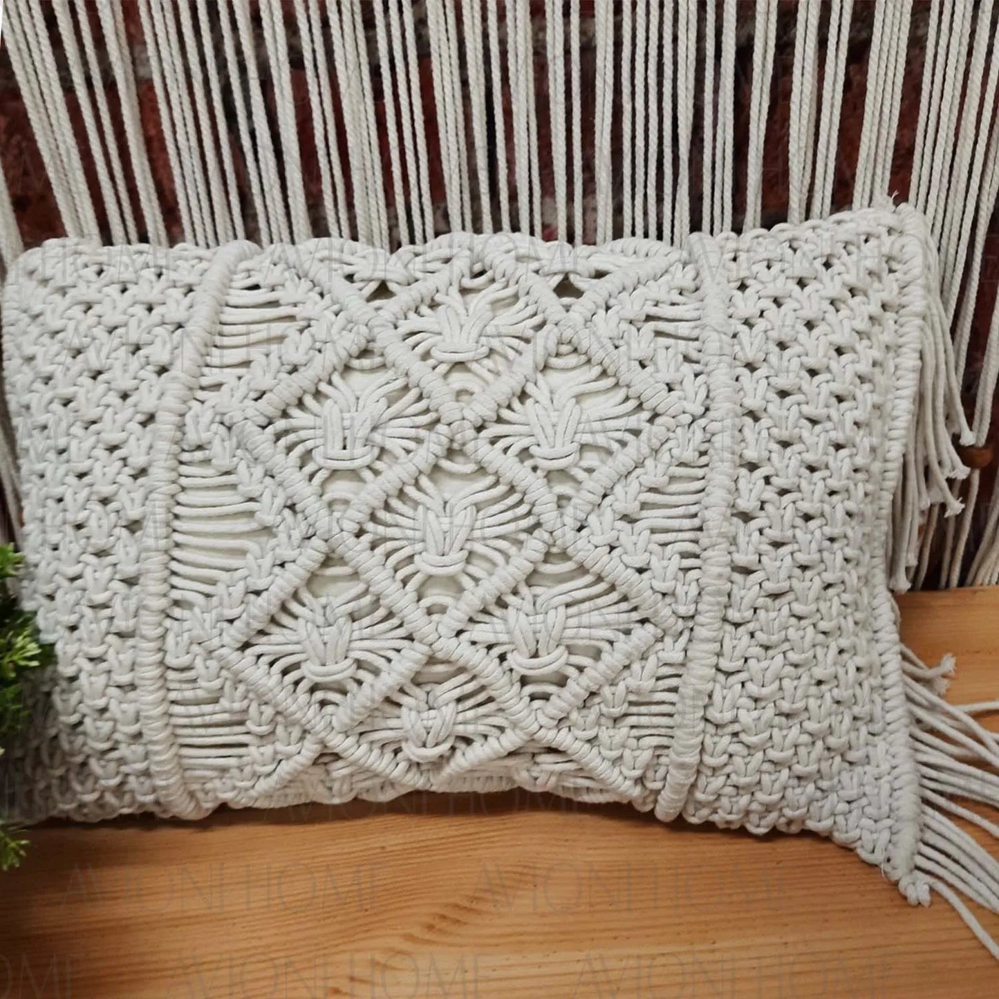 Bohemian Style Hand Knotted Macrame Cushion 100% Bleached Cotton With Filler -30×50 cms
