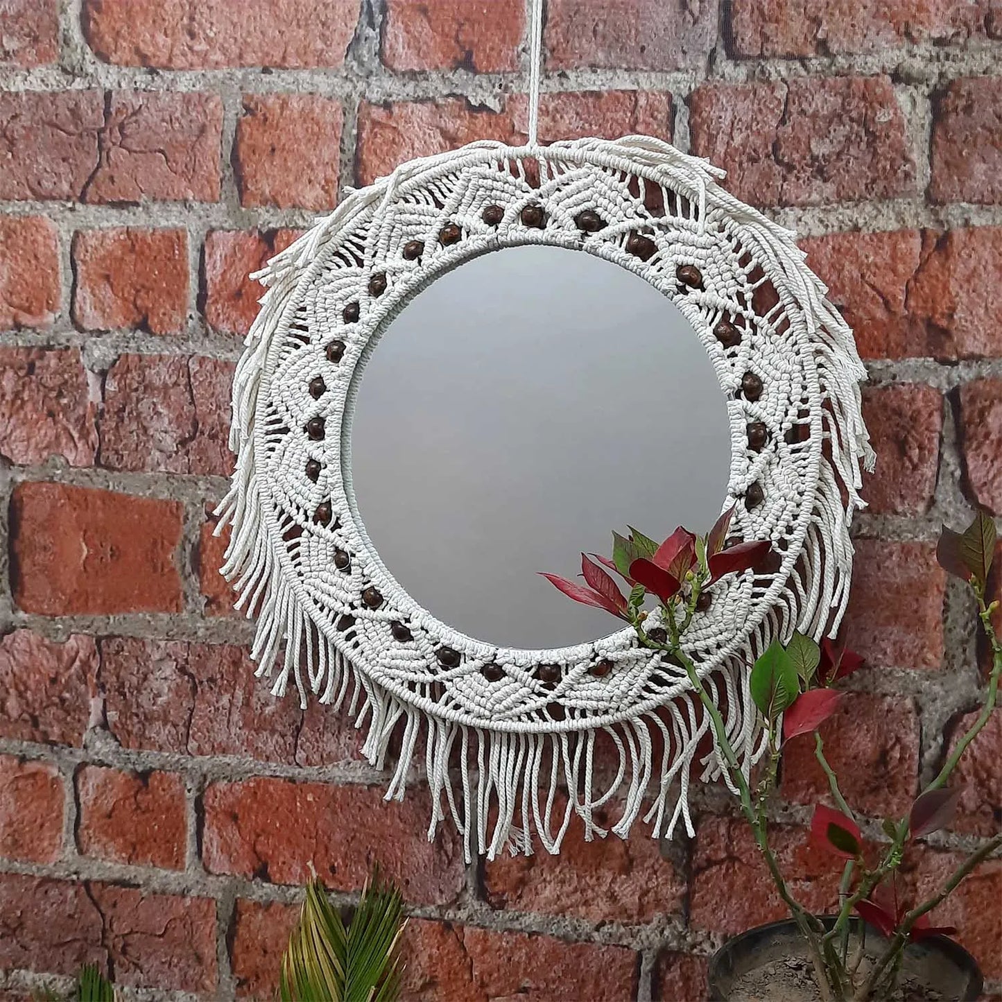 Avioni Home Boho Collection – Mirror in Macramé With Beads – 45 x 40 cm