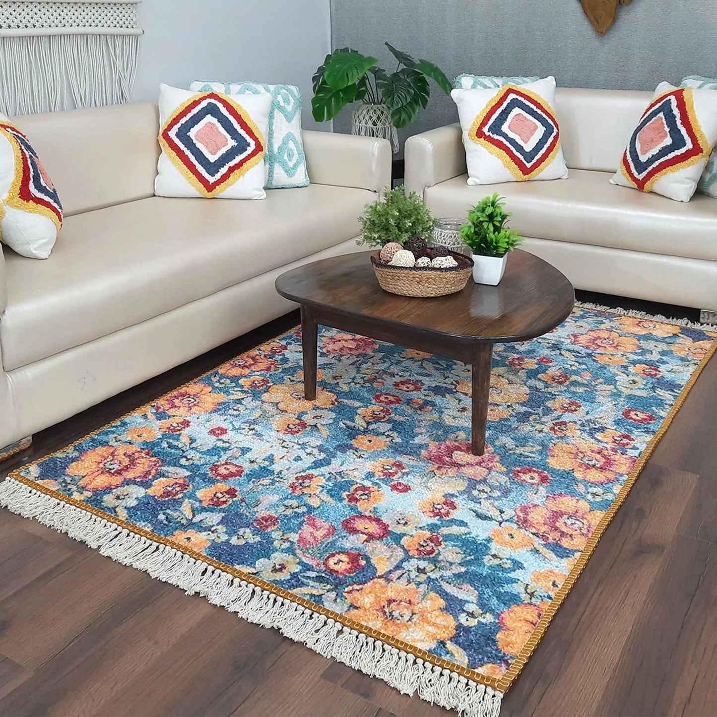 Avioni Home Faux Silk Carpet Beautiful Modern Floral Design – Carpet for Living Room