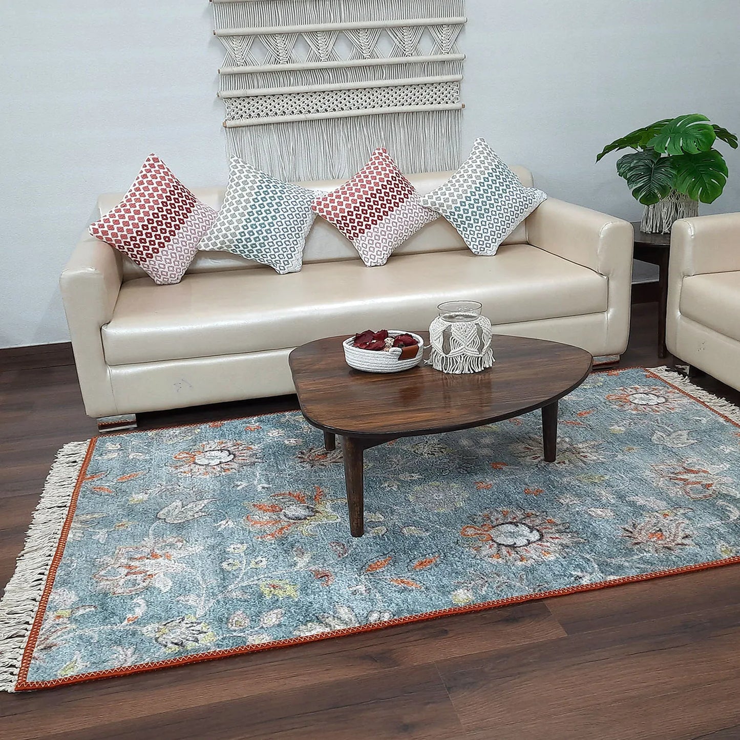 Avioni Home Faux Silk Carpet Beautiful Modern Subtle Floral Design – Carpet for Living Room