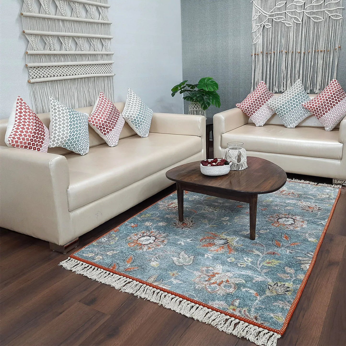 Avioni Home Faux Silk Carpet Beautiful Modern Subtle Floral Design – Carpet for Living Room