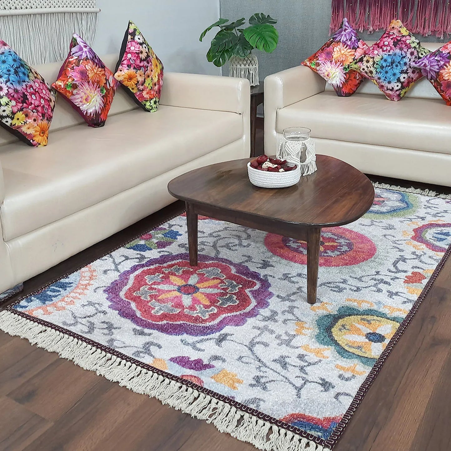 Avioni Home Faux Silk Carpet Beautiful Colorful Floral Design – Carpet for Living Room