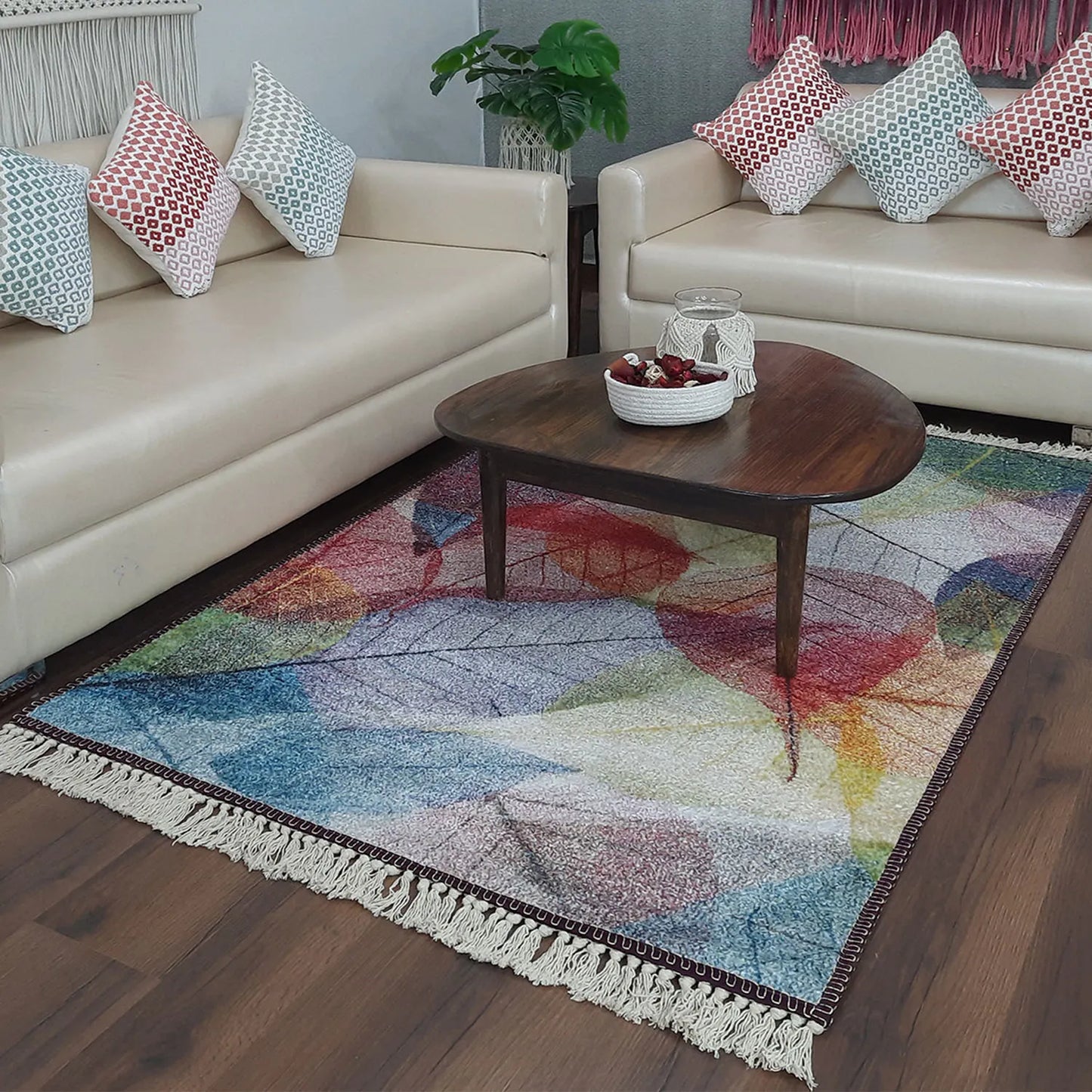 Avioni Home Faux Silk Carpet Beautiful Modern Leaves Design – Carpet for Living Room