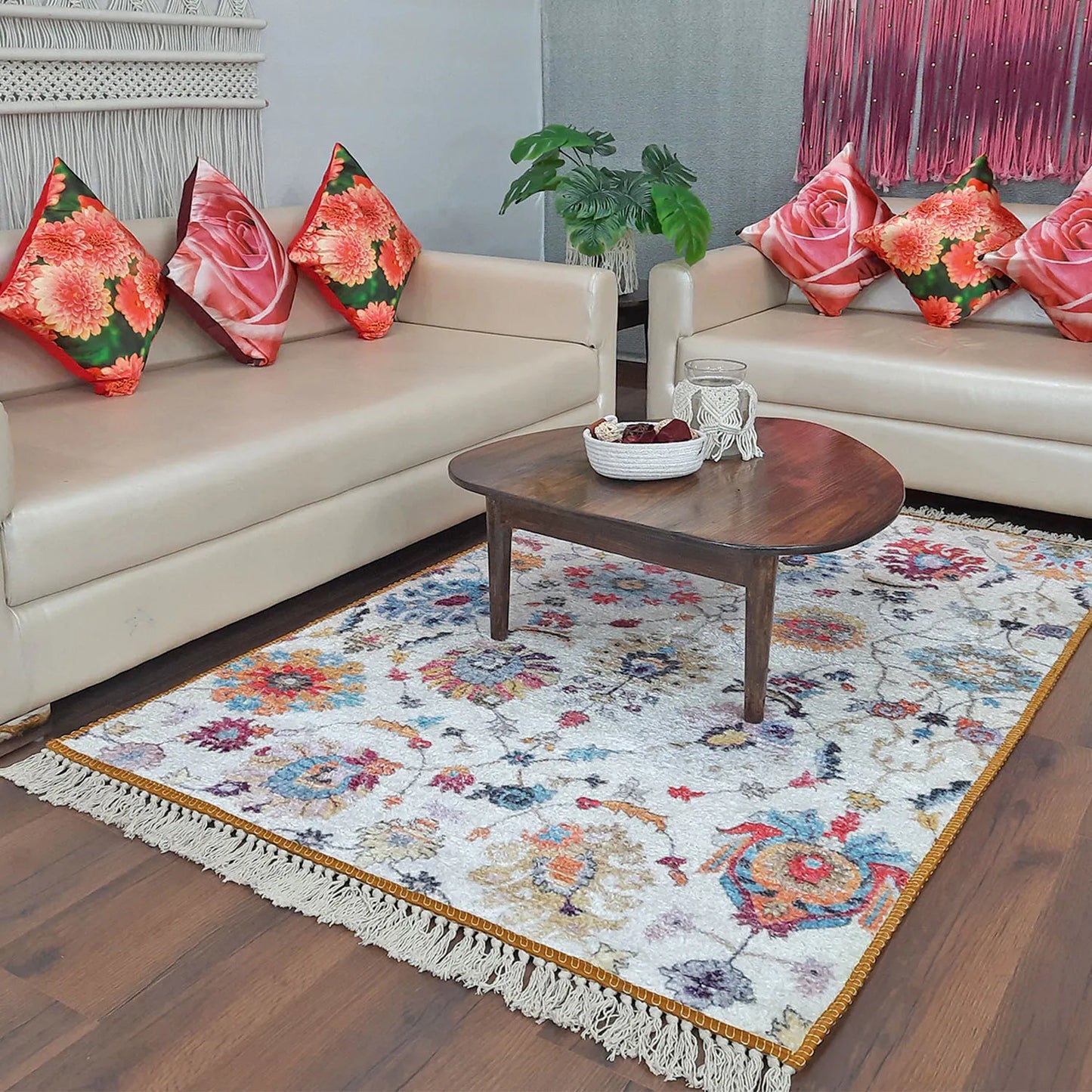 Avioni Home Faux Silk Carpet Ethnic Floral Design – Living Room Rug