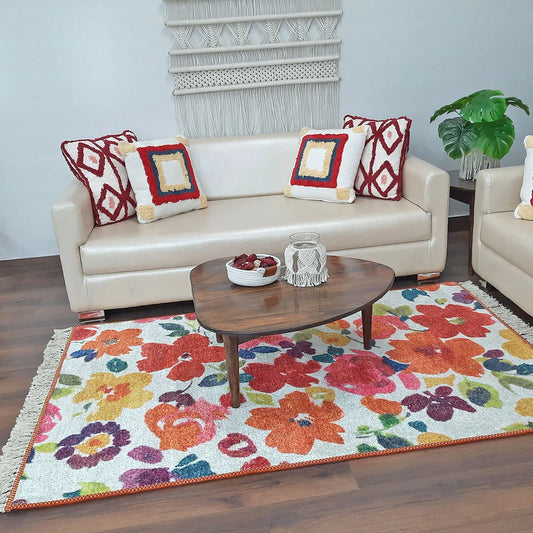 Avioni Home Faux Silk Carpet Beautiful Floral Design – Living Room Rug