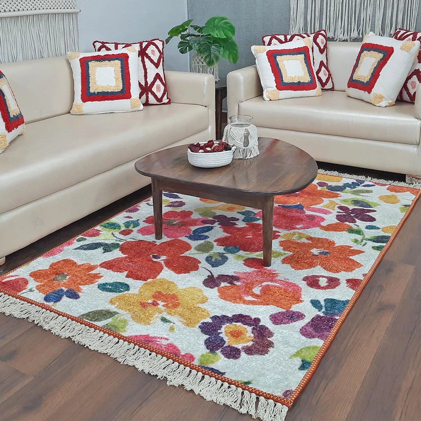 Avioni Home Faux Silk Carpet Beautiful Floral Design – Living Room Rug