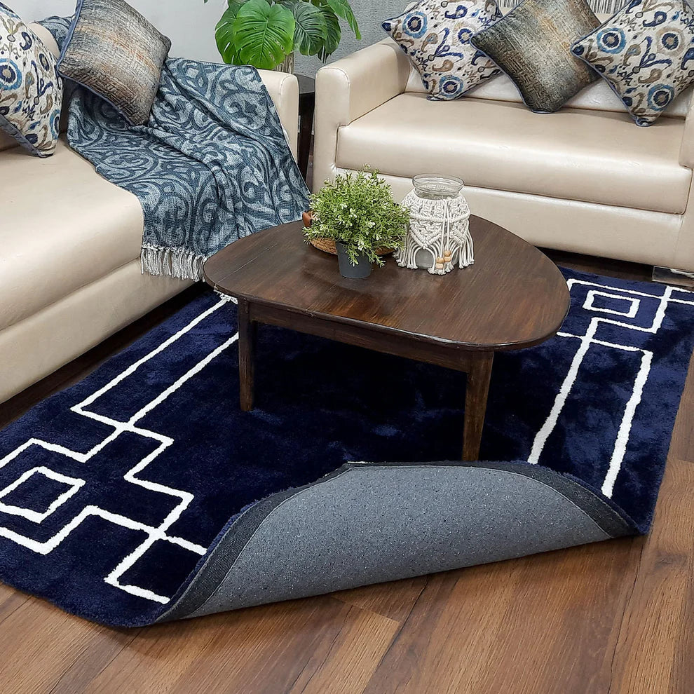 Avioni Atlas Collection- Navy Blue/White -Different Sizes Shaggy Fluffy Rugs and Carpet for Living Room