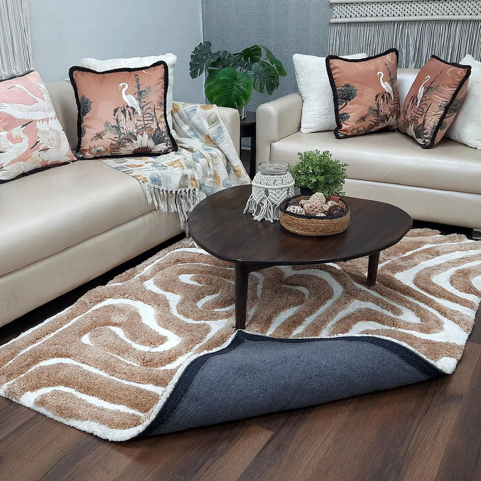 Avioni Atlas Collection- Micro Brown 3D Waves Carpets Different Sizes Shaggy Fluffy Rugs and Carpet for Living Room