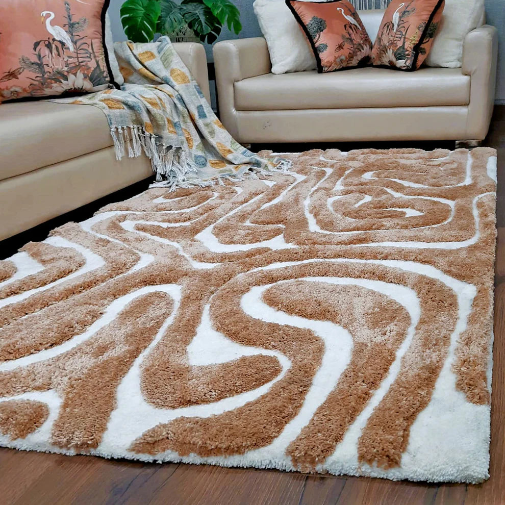 Avioni Atlas Collection- Micro Brown 3D Waves Carpets Different Sizes Shaggy Fluffy Rugs and Carpet for Living Room