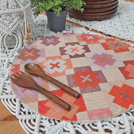 All Natural Round Cotton Braided Placemats – Geometrical Pluses