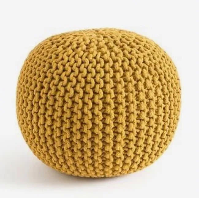 Avioni Home Luxury Collection – Hand Knotted Boho Look Pouf / Ottoman – Golden Yellow