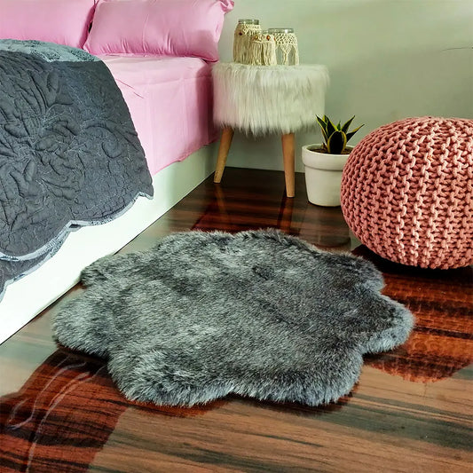 Avioni Home Shaggy Chic Collection – Fur Rug – Soft, Shaggy, Fluffy Flower Carpet – Grey